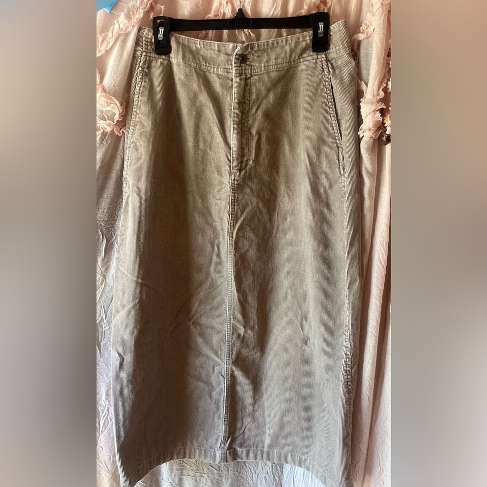 Vintage Eddie Bauer tan corduroy High Waist Midi Skirt Y2K